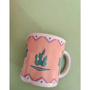 Vintage Saguaro Cactus Southwest Coffee Mug Colorful Peach Teal Cowboy Arizona